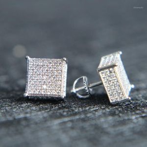 2020 Stud Earringsmens grote bling oor sieraden 3 kleuren schroef terug micro pave cz oorbel voor mannen12907