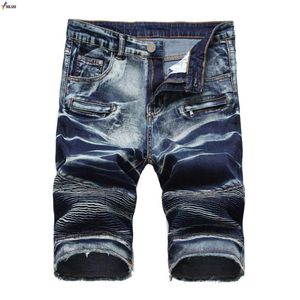 Zomer Denim Shorts Mannen Stretch Slim Fit Korte Jeans Heren Katoen Casual Verontruste Knielengte