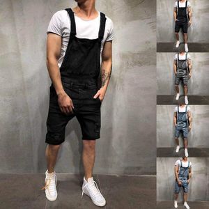 2020 Summer Fashion heren gescheurde jeans jumpsuits shorts street street style noodless denim slabbib overalls casual Suspender Pant 254L
