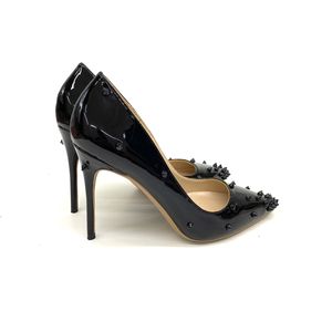 Mode d'été femmes pompes noir pointes de brevet bout pointu mariée chaussures de mariage talons hauts vraie photo 12cm 10cm