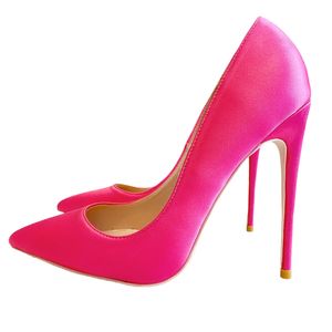 zomer mode vrouwen pompen roze satijn zijde punt teen bruid trouwschoenen hoge hakken echt leer real photo 12cm 10cm