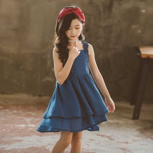 2020 Été Enfant Bébé Fille Robe Vêtements Sans Manches Bretelles Robes Enfants Solide Vert Noir Adolescent 4 5 6 7 8 9 10 11 12 ans Q0716