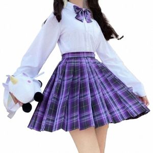 2020 Zomer Koreaanse Hoge Taille Geplooide Rokken Pak Zwart Gothic Sexy Leuke Mini Geruite Rok Vrouwen Jk Uniform Sets Studenten kleding H80m #