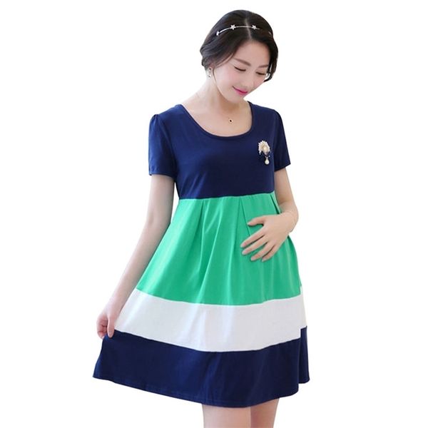 2020 Vêtements de maternité d'été pour femmes enceintes Vêtements Mode Lâche Robes d'une pièce à manches courtes Top Robe de maternité Porter LJ201123