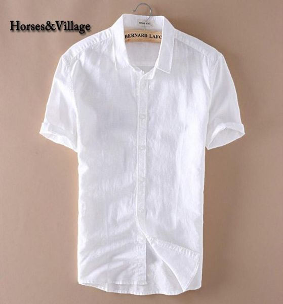 2020 été hommes 4XL chemises décontractées solide blanc à manches courtes coton lin robe chemises Camisa Masculina5231305