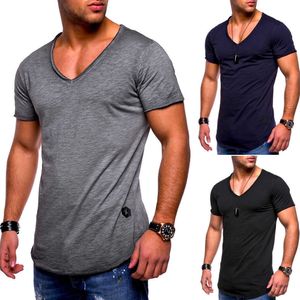 Camiseta de verano 2020 para hombre, camiseta de manga corta con cuello de pico, camiseta ajustada con músculos, camiseta gris, blanca, negra, camiseta informal para hombre 3XL X0621
