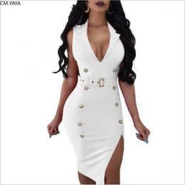 2020 Zomer Mini Jurk V-hals Sjerpen Button Hoge Taille Dames Bodycon Night Club Party Bandage Straatjurken Vestidos GL18031