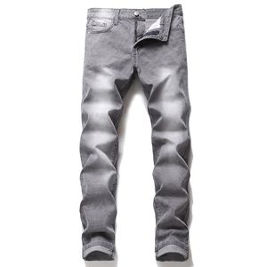 Été nouveaux hommes slim stretch gris jeans affaires décontracté style classique mode denim pantalon mâle lâche droite denim pantalon