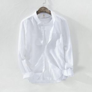 Camisas casuales para hombres 2021 Verano para hombre de lujo Algodón Lino Playa Diseñador Manga larga Top Negocios Trabajo masculino Camisas de un solo pecho1