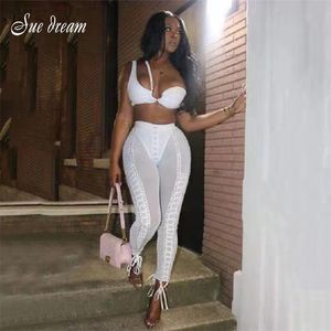 2020 Summer New Sexy White Women s Set One Shoulder Top Tpencil Pantalones 2 Two piece Club Celebrity Party Bodycon Pants Set T200702