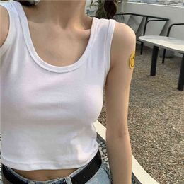 2020 Zomer Slim Render Korte Top Sexy Vrouwen Mouwloze U Croptops Tank Tops Solid Black / White Crop Tops Vest Tube Top 6 Kleur Y220304