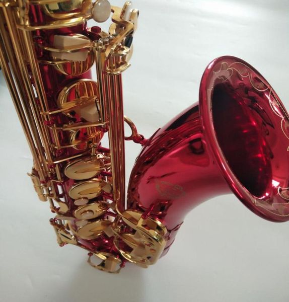 2020 Suzuki Red New Hand sculpd fleurs saxophone Tenor Brass Music Instruments eB Tune Sax with Case and Bouth Poince1591886