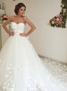 2022 chérie robes de bal robe de mariée avec 3D fleur à la main tulle une ligne chapelle train plissé à lacets robes de mariée de mariée de Novia