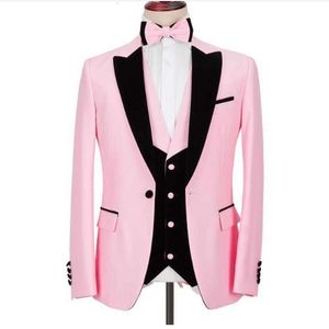 2020 sur mesure rose hommes costumes coupe ajustée mariage bal Blazer Costume Homme 3 pièces mâle robe marié smoking (veste + pantalon + gilet)