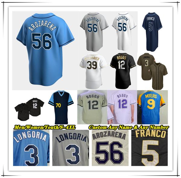 Jersey de béisbol Randy Arozarena Wander Franco Yandy Diaz Harold Ramirez Isaac Paredes José Siri Amed Rosario José Caballero Zach Eflin Wade Boggs Rays Evan Longoria