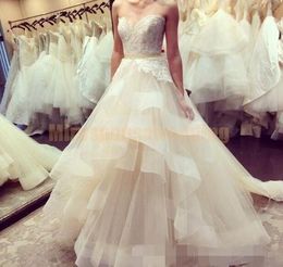 2020 Tiered Rok Trouwjurken Sweetheart Hals Lint Organza Custom Made Floor Lengte Een lijn Bruidsjurk Vestido de Novia