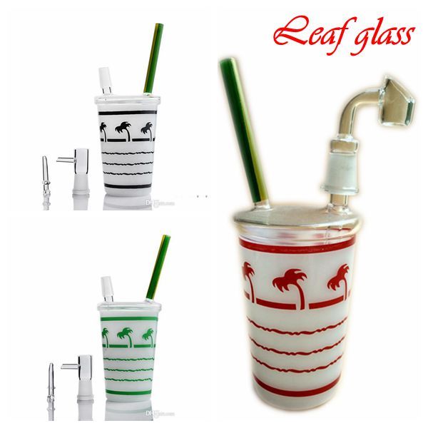 2020 tiktok Starbucks Dabuccino Rig Cocotier Feuille d'érable Starbucks Tasses Verre Bong Tuyaux d'eau avec plate-forme pétrolière haute technologie Cire Huile Arbre tasse