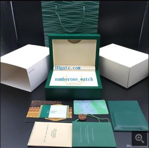 2020 Caja de reloj de alta calidad Nuevo estilo Caja original verde Papeles Bolsa de cuero Cajas de regalo en GMT SUB SEA Caja de reloj Reloj de madera verde 252d