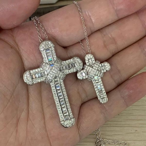 2020 Top vente croix pendentif bijoux de luxe réel 925 en argent sterling petit grand pendentif fête CZ diamant femmes hommes chaîne de clavicule 258Y