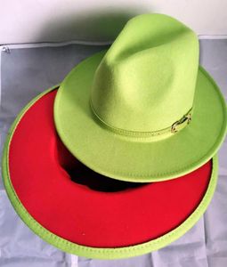 2020 Trend Lime Green en Red Patchwork Dames Men Wide Brim Filt Hats Lady Panama Vintage Unisex Fedora Hat Jazz Cap L XL8778954
