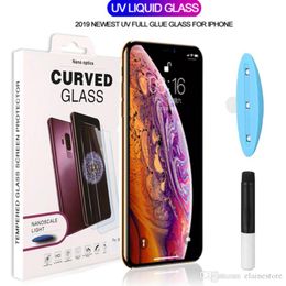 UV-licht Volledige lijm iPhone Soceen Protector voor iPhone 13 12 11 11PROMAX XS MAX XR X NANO Vloeistof Gehard Glas Samsung S10 S10Plus Note10 Note8