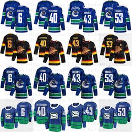 Maillots des Canucks de Vancouver 2020 40 Elias Pettersson 6 Boeser 53 Bo Horvat 43 Quinn Hughes 10 Maillot de hockey Pavel Bure