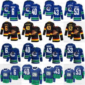 Maillot de hockey personnalisé hommes femmes jeunes maillots des Canucks de Vancouver 40 Elias Pettersson 6 Boeser 53 Bo Horvat 43 Quinn Hughes 10 Pavel Bure