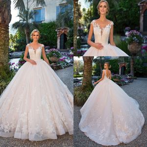 2020 vestido de noiva kant baljurk trouwjurk elegante prinses cap sleeve tule applique bruid jurk bruidsjurk robe de Mariee