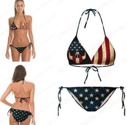 2020 Vintage Bikini Set USA Vlag Gestreepte Ster Strakke Amerikaanse Vlag Strandbikini Twee Stukken Bandage Retro Badpakken Gedrukt Chea8106585