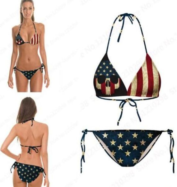 2020 Vintage Bikini ensemble drapeau américain rayé étoile serré drapeau américain plage Bikini deux pièces pansement rétro maillots de bain imprimé Chea5645380