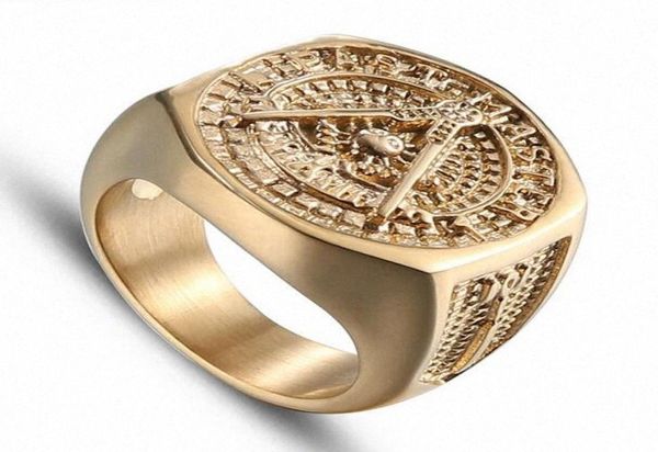 2020 Vintage Crystal Masonic Gold Color en acier inoxydable Men de sonnerie de nouveaux anneaux mason pour femmes pour hommes bijoux d'anneaux de mariage 3117944