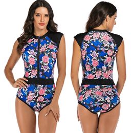 2020 Vintage bloemenprint Swimwear 1 st zwempak Vrouwen Backless Monokini Swimsuit Sport Sport Bodysuit Beach Bading Pak Swim T200708