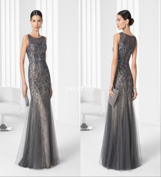 2020 Vintage Long Mother of the Bride Dresses Lace Beading Mermaid Jewel Fiesta de boda sin mangas Madre Madre Dres4569119