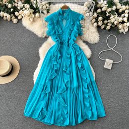 Nieuwe informele solide slanke casual jurken Mouwloze zomer dames Midi Dress Lady One Piece Fashion Vintage Chiffon Vestdios 2023