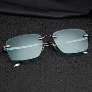 Gafas de sol sin montura Vintage 2020 para hombres y mujeres, lentes de piedra de cristal de lujo, gafas de sol verdes, gafas Retro, lentes transparentes, gafas