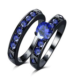 2020 couple de mariage setl 18kgp tampon 18K Black Gold rempli anneaux de fête de zircon Blue Zircon Ring Fit pour femmes Fine Bijoux Wh7495497