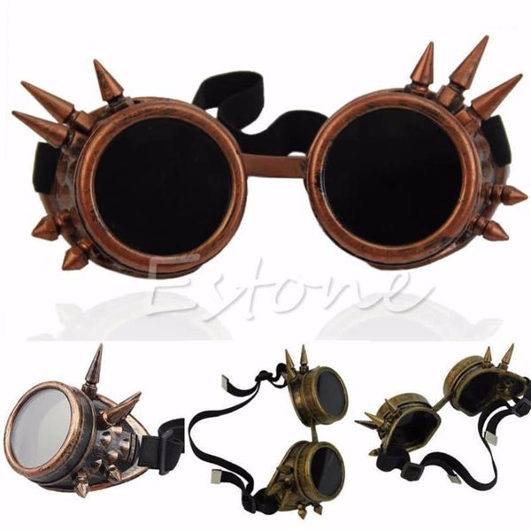 2020 lunettes rondes de soudage Goth Rivet Steampunk Cosplay Antique victorien Spike MAR21 1513042