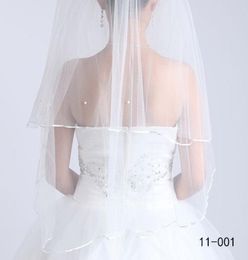 2020 velos de novia de color blanco marfil, velo de novia de dos capas con perlas cortas, borde de cinta con peine 110016170797