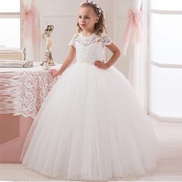 Robe De bal en dentelle blanche pour filles, tenue De princesse à fleurs, pour mariage, robe De concours, manches courtes, pour enfants, 324P, 2020