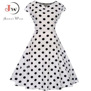 2020 vestido blanco de lunares para mujer vestido de verano Pin Up Retro 50s Vintage Rockabilly Swing vestidos Floral ajustado elegante vestido de fiesta