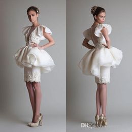 2020 robes de mariée gaine blanche avec jupe col transparent Appliques longueur genou robes de mariée courtes sur mesure
