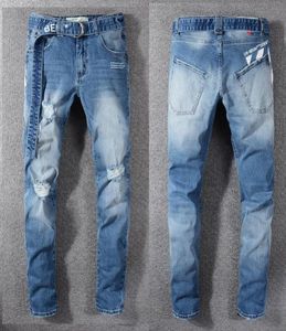 2020 Destruction entière Men039 Jeans minces de moto droite jeans skinny pantalons décontractés Men039 jeans déchirés taille 2840 8693974