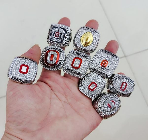 2020 Wholesale 9pcs Ohio State Buckeyes National Championship Ring Set Men Solid Fan Brithday Gift Wholesale Drop Shipping7174226
