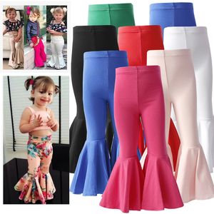 Venta al por mayor, pantalones de cuero dorados, rojos y plateados brillantes, mallas de algodón para niñas, pantalones acampanados de alta elasticidad, pantalones acampanados para niños pequeños de 1 a 6T