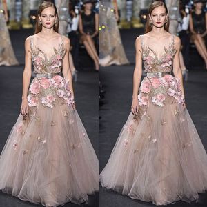2020 hiver Elie Saab robes de bal de luxe 3D fait à la main fleur AppliqueTulle robes de soirée fête porter des robes de mode de piste