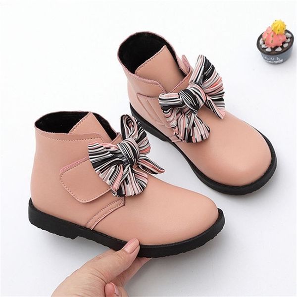 Hiver Filles Cheville Bottes Mode Enfants Bottes Bow-noeud Chaud Coton Princesse Doux Grands Enfants Fille Cheville Chaussures 3 Couleurs Mignon LJ201201