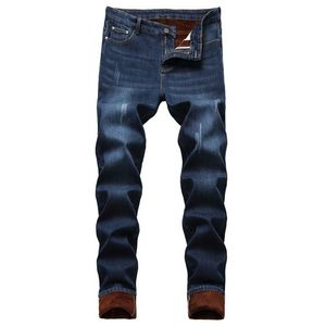 2020 Winter nieuwe casual heren warme slim fit jeans business thicken denim broek fleece stretch broek merk zwart-spijkerbroek