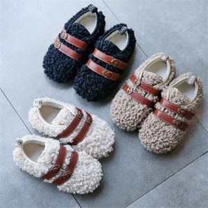 2022 hiver nouvelles filles laine d'agneau chaussures à fourrure épaissir chaud coton chaussures fond souple antidérapant bébé chaussure plate mode enfants chaussures décontractées