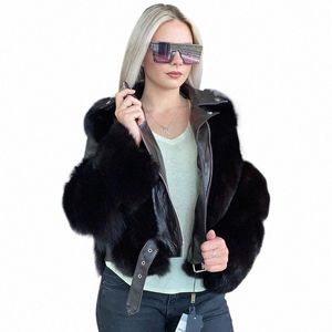 2020 abrigos de piel de zorro real de invierno para mujer chaquetas de cuero de piel de oveja genuina chaqueta de piel de zorro natural para mujer prendas de vestir de lujo de gran tamaño R1xV #