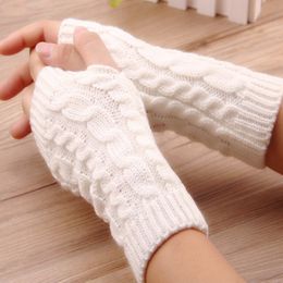 Guantes largos de punto sin dedos para mujer, Unisex, para invierno, 2020, calentadores de brazo, lana torcida, mitones de medio dedo, 12 par/lote